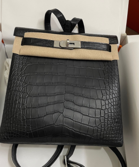 에르메스 켈리 아도 백팩 악어가죽 은장 블랙